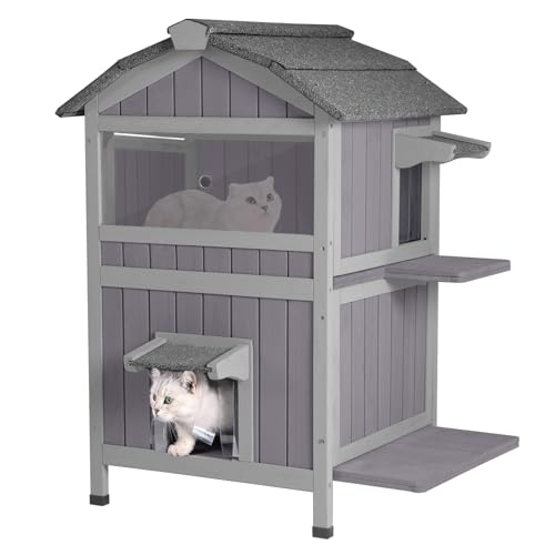 Insulated Weatherproof Two Story Outdoor Cat House U8095