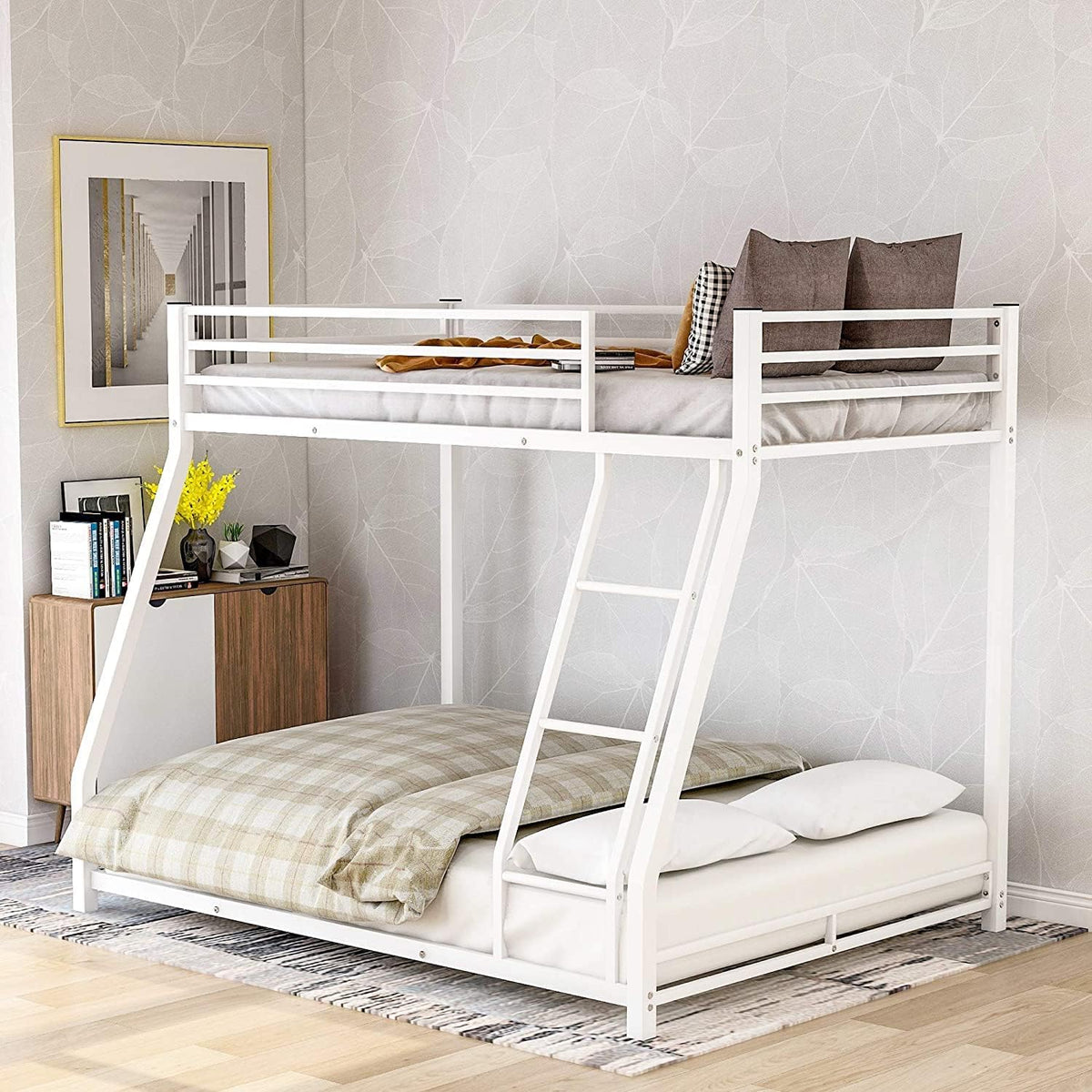 Twin Over Twin Low Bunk Bed with Slide and Ladder Grey D266