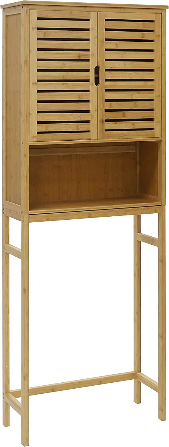 Bamboo Over-The-Toilet Storage Cabinet with Shelf and Cupboard A8190