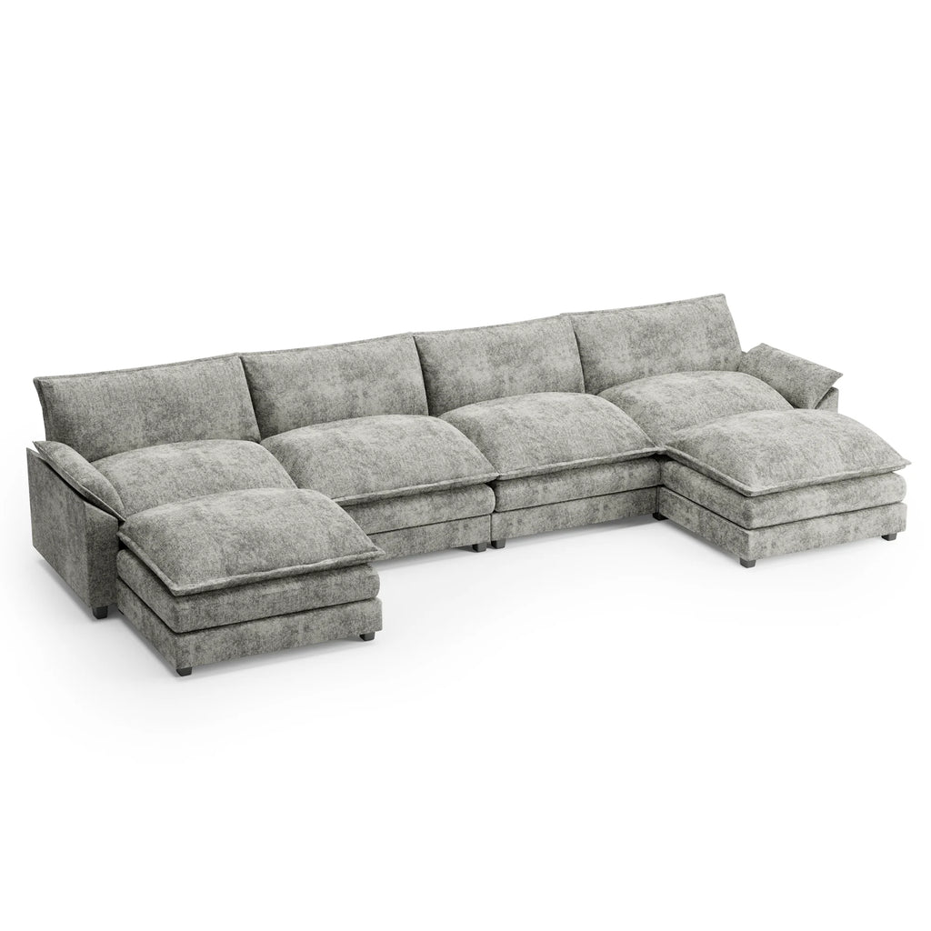 U-Shape 4 Seat Sectional Sofa with Chaise Lounge Gray W6046