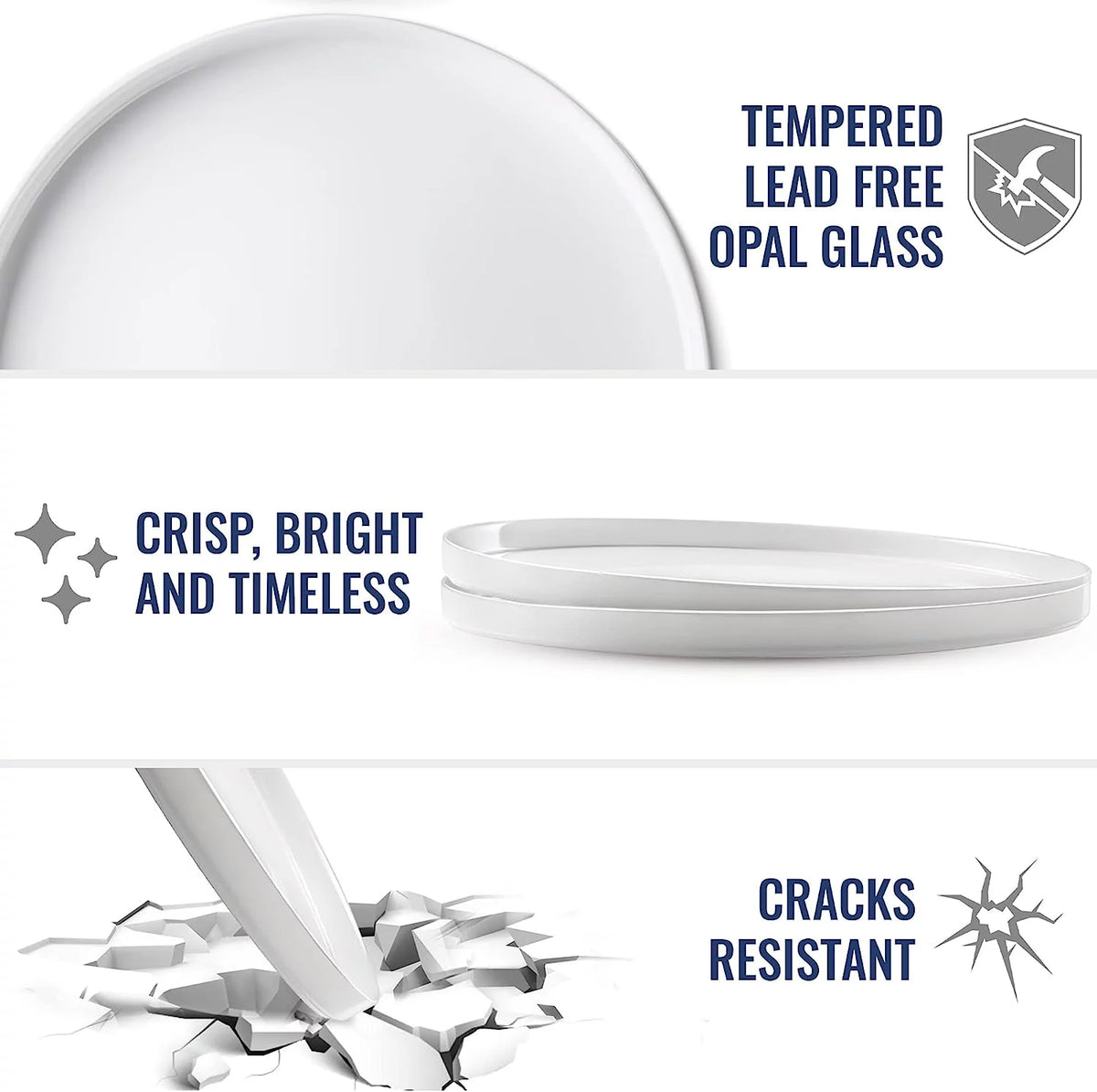 Set Of 6 Tempered Opal Glass Flat Plates E1765