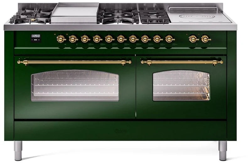 60 Dual Fuel Propane Gas Range Emerald Green Brass Trim L3092