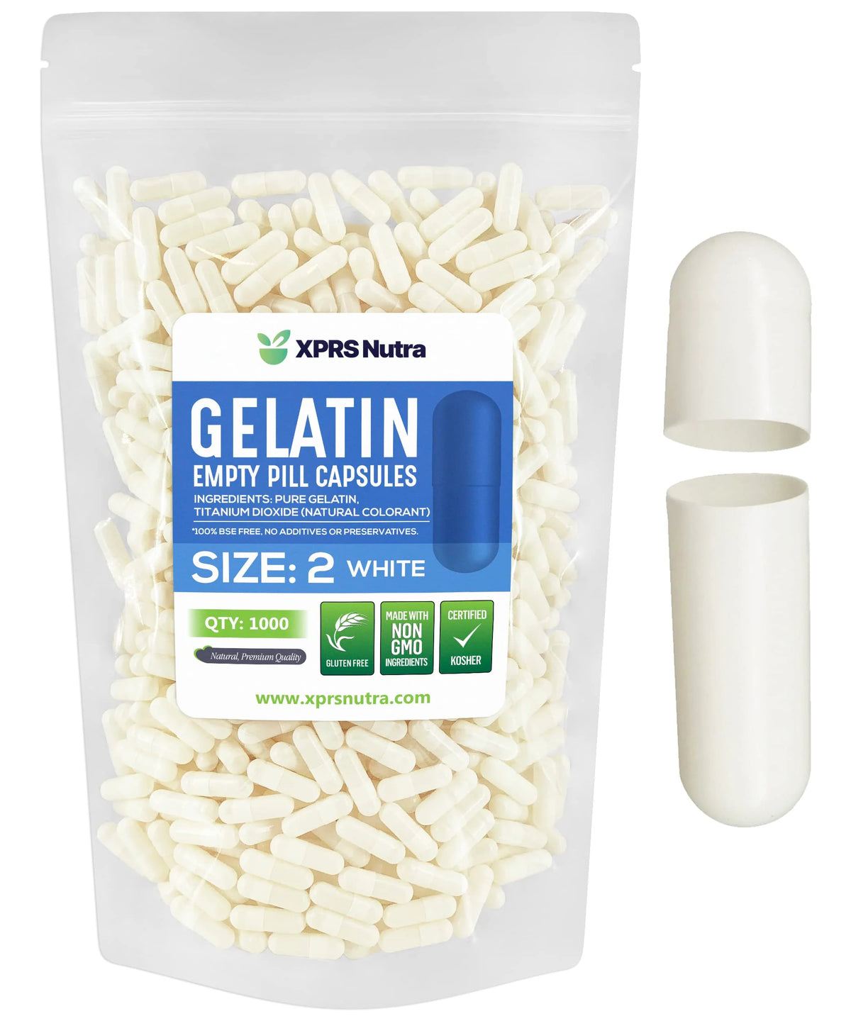 1000 Count White Empty Gelatin Capsules B1343