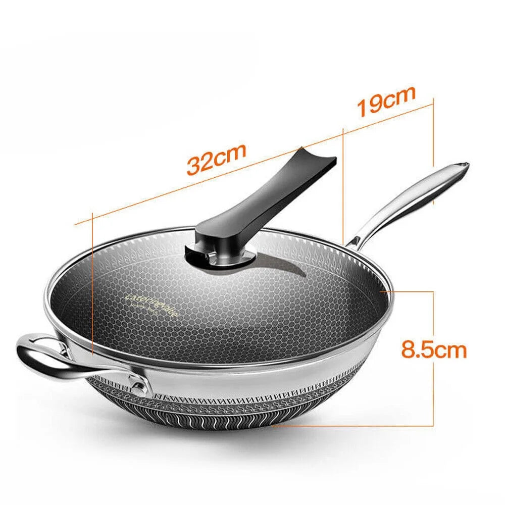 Double Sided Non-stick Frying Pan Stainless Wok with Glass Lid D909