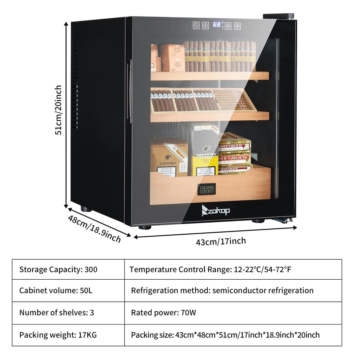 50L Cooling Heating Cigar Humidor 300 Counts H182