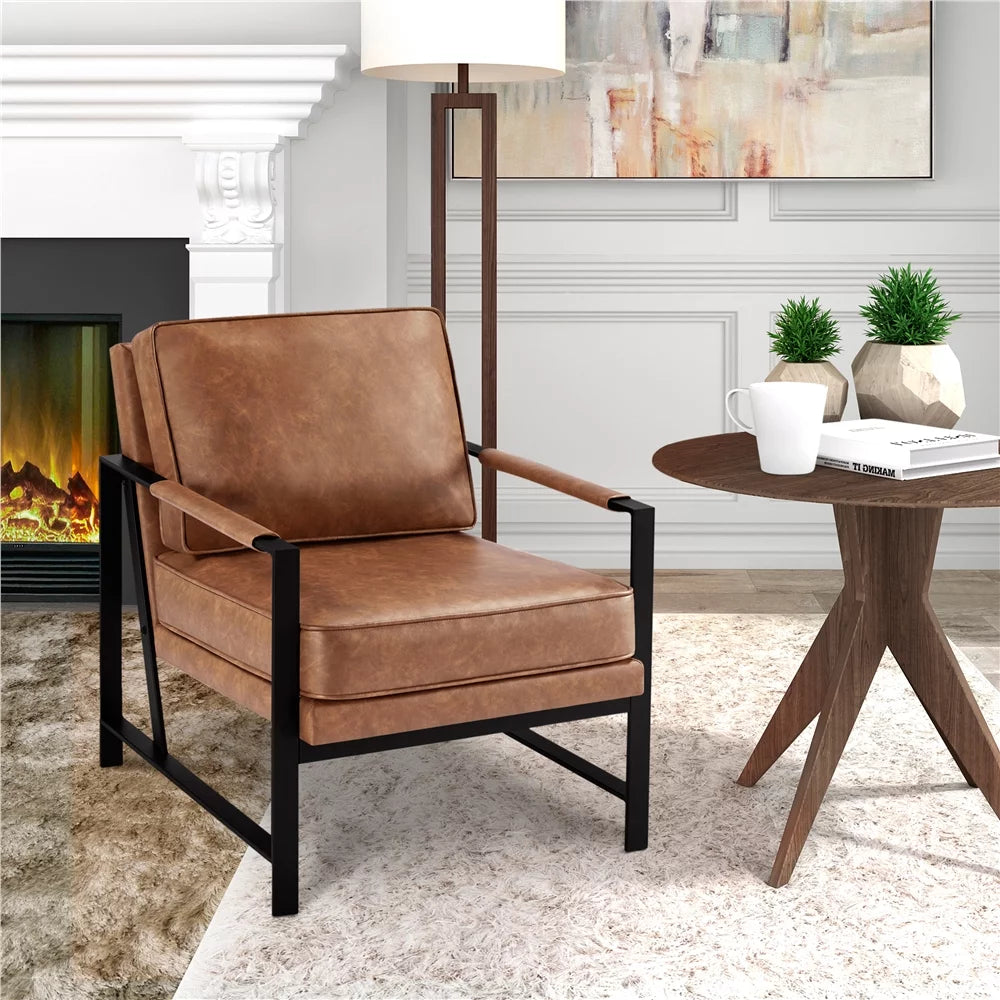 Light Brown Faux Leather Accent Chair with Metal Frame G662900