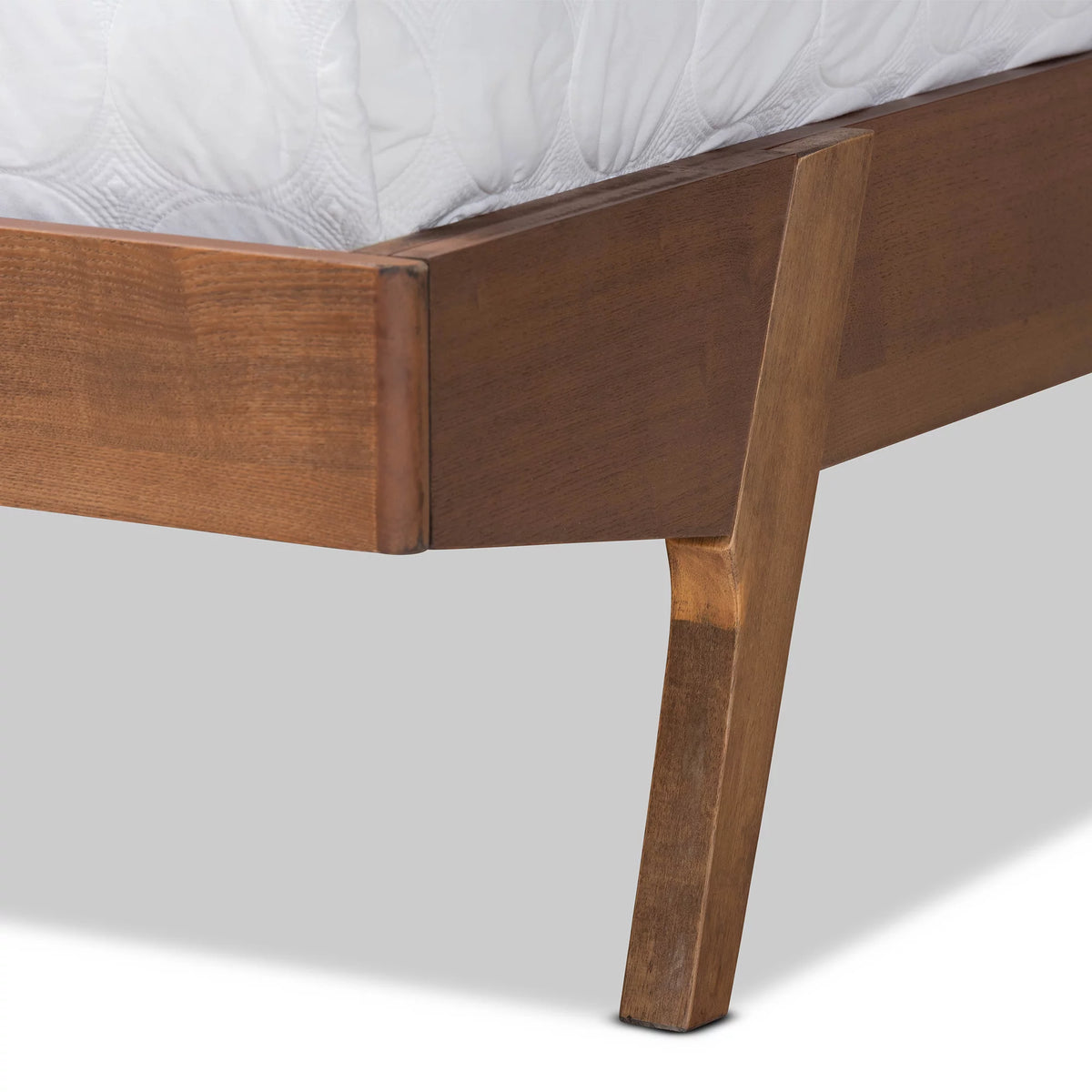 Beige Fabric Upholstered Walnut Brown Wood Queen Size Platform Bed E8405