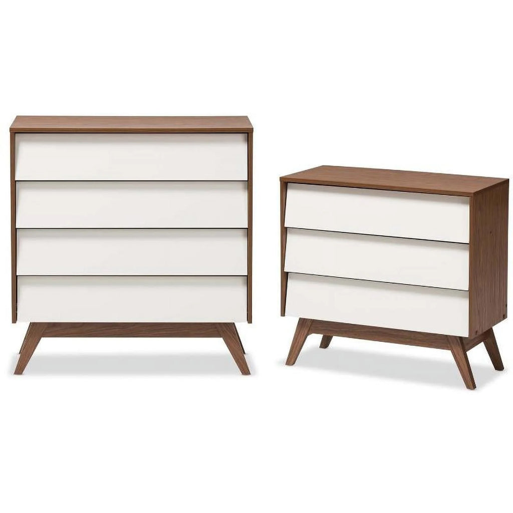 White and Walnut 3 Drawer and 4 Drawer Chest Set Z325
