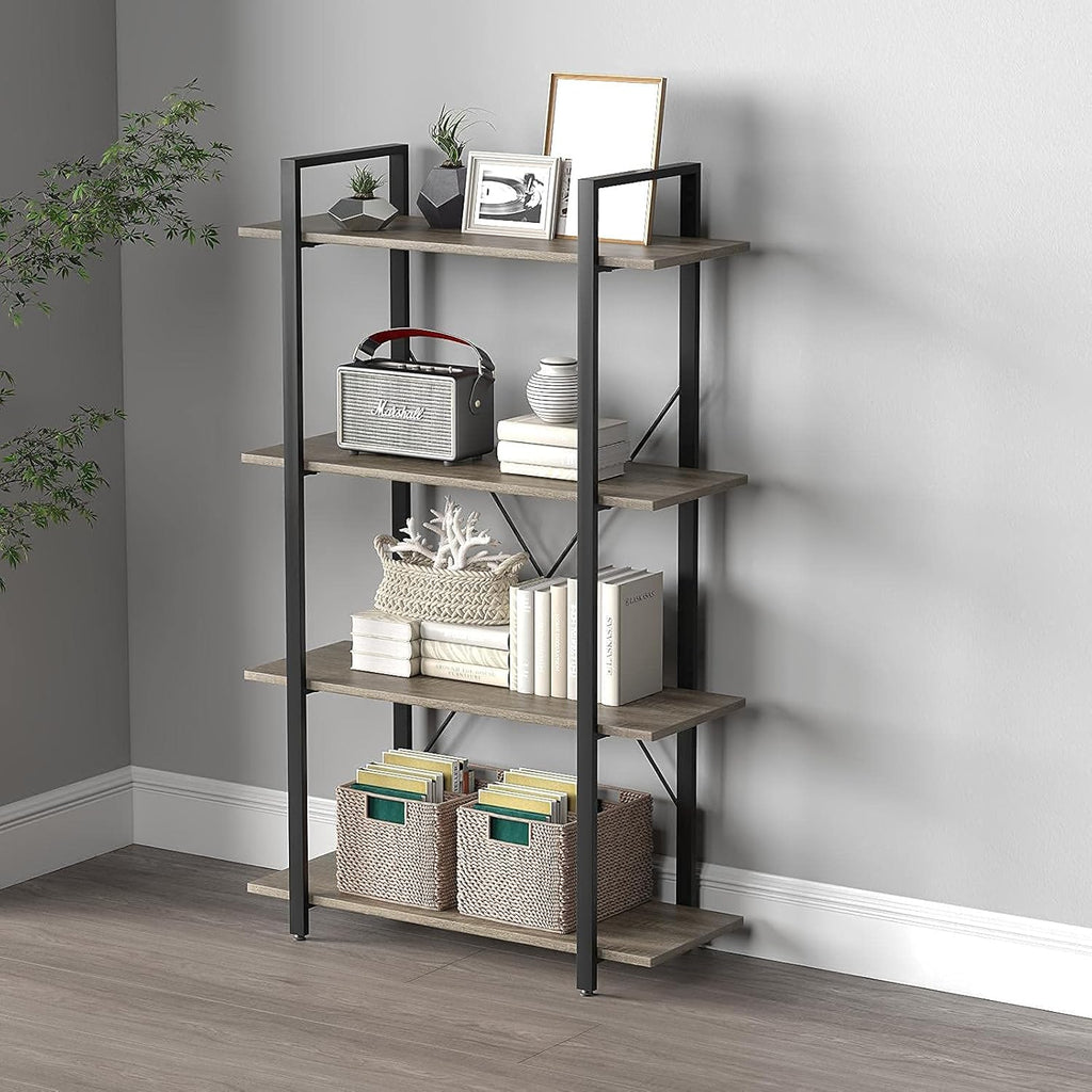 4-Tier Metal Frame Bookcase with Wood Shelves J176