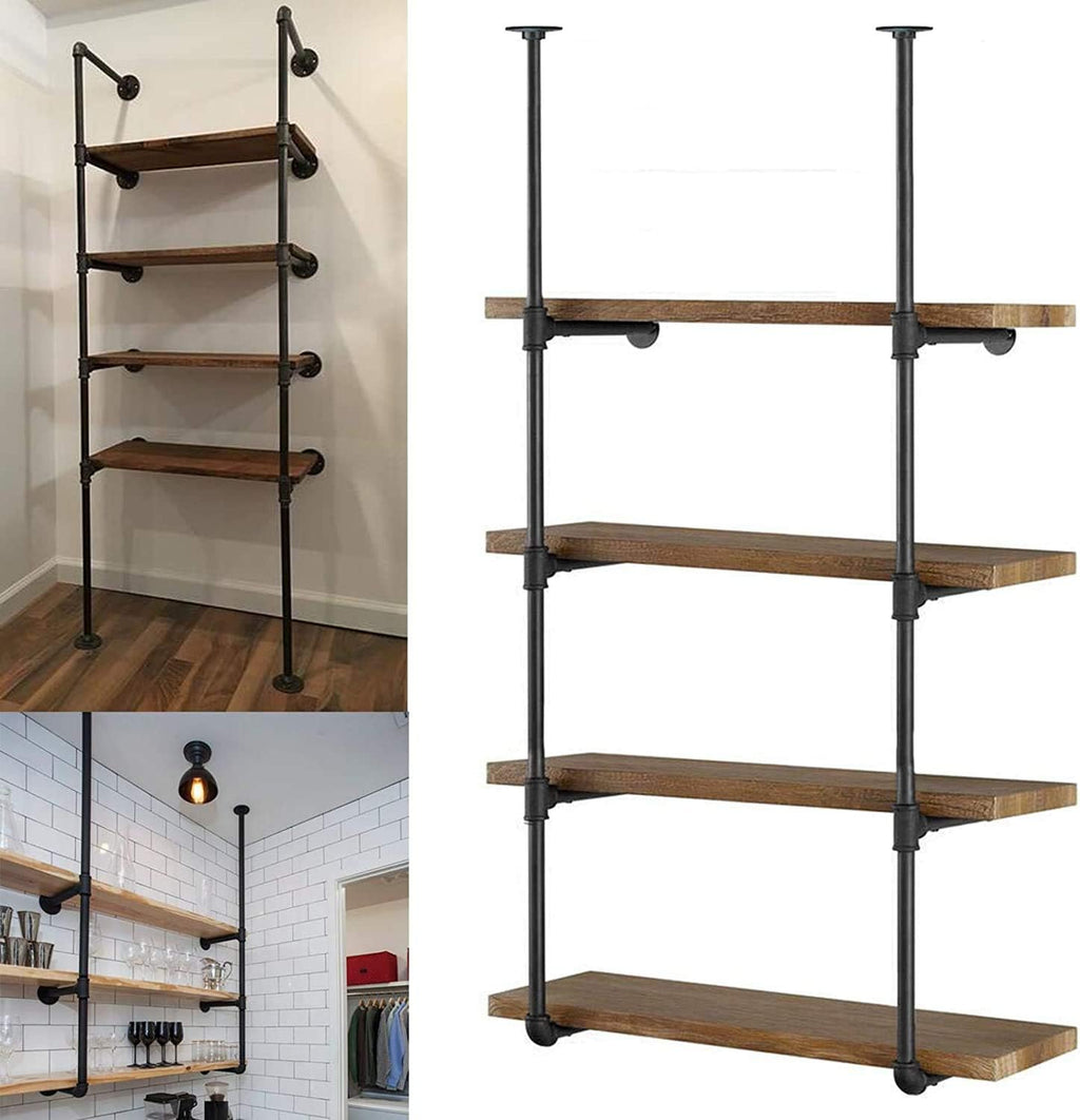 Industrial Wall Mount Iron Pipe Shelving 5 Tier Black L293904
