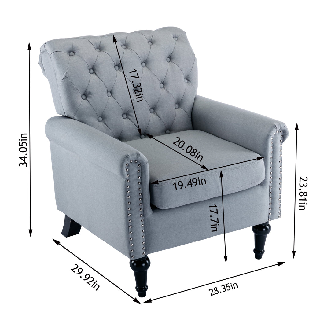 Light Gray Linen Fabric Accent Chair with Button Tufted Back J767
