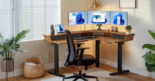 Electric L Shaped Standing Desk, 65'' Height Adjustable Corner Desk with Storage Drawers, Black X31768