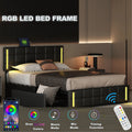 Black Queen Size PU Upholstered Platform Bed with LED Light and Drawers D200687