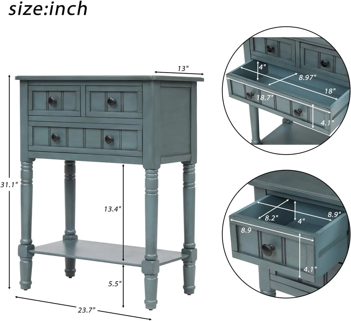 Slim Console Table with Three Drawers and Bottom Shelf K9820