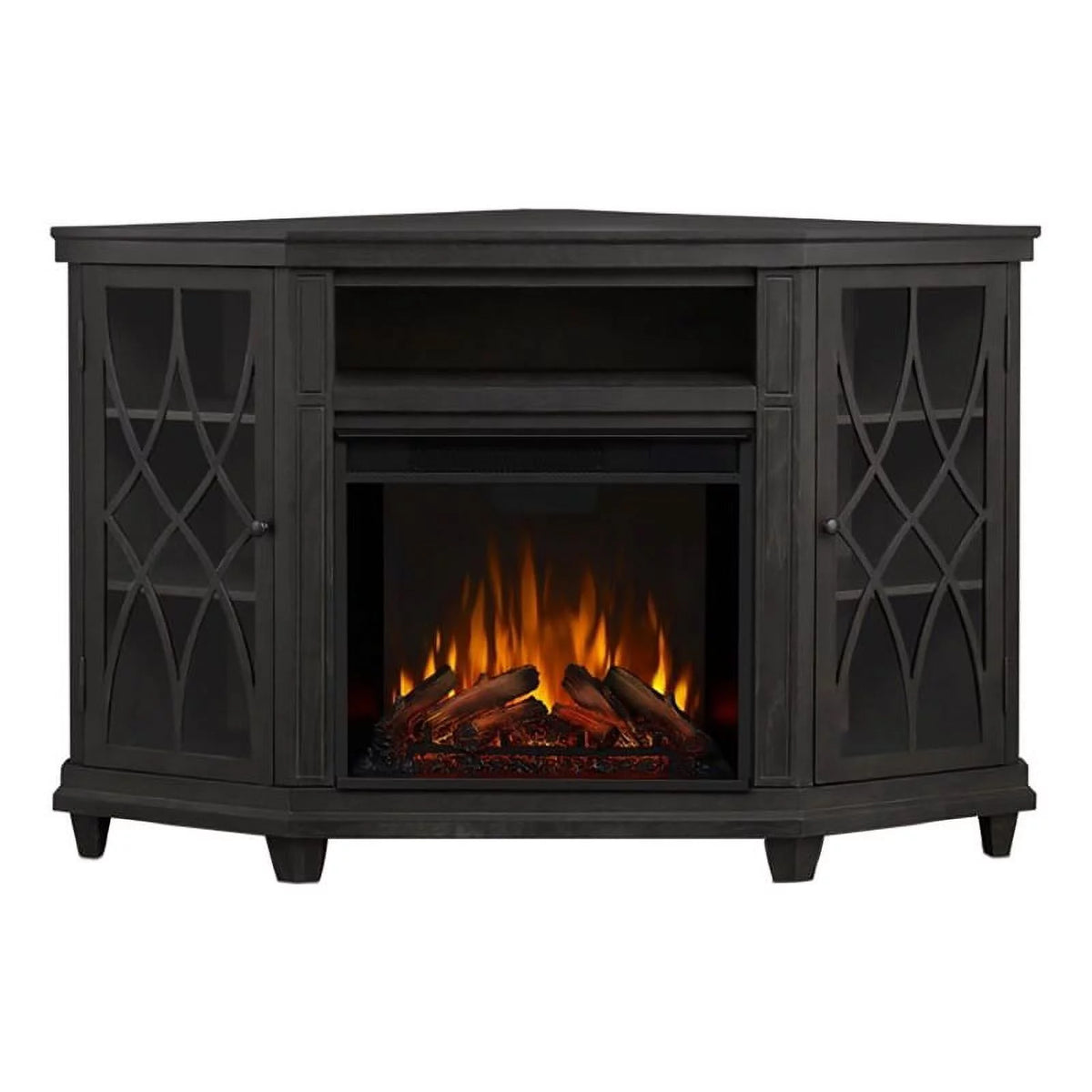 Gray Wood Corner Fireplace TV Stand Q40797