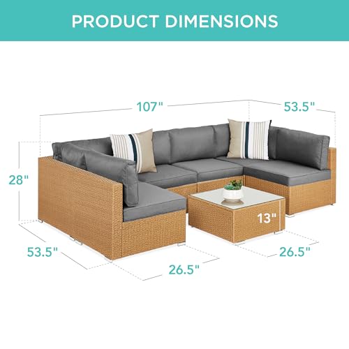 7-Piece Wicker Outdoor Sectional Set with Pillows and Coffee Table D7810