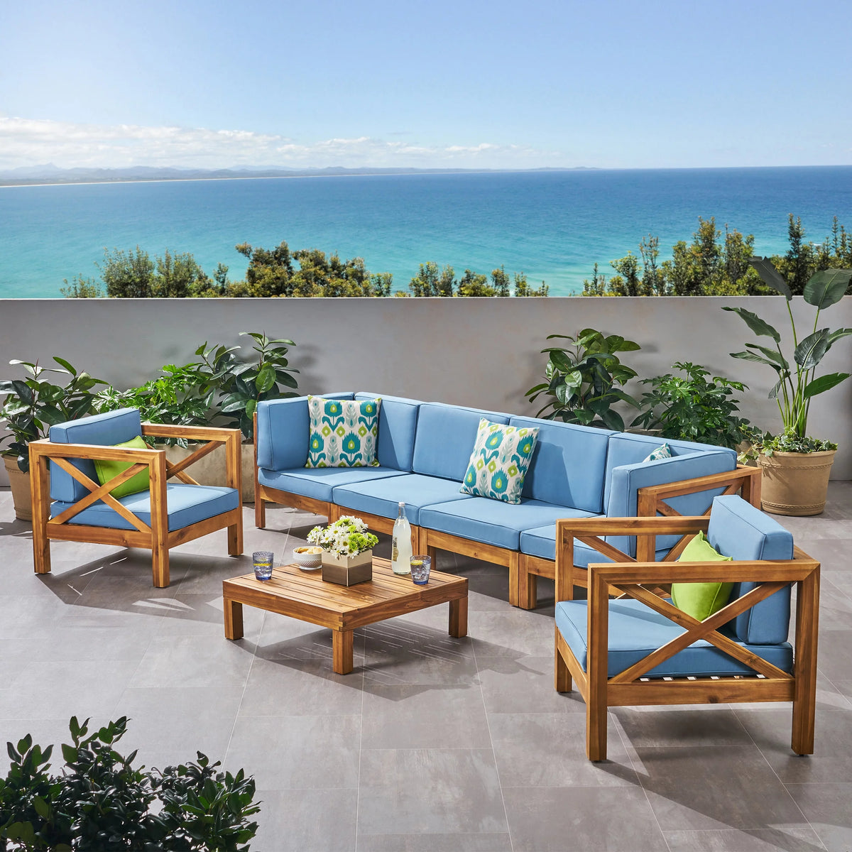 6 Seater Acacia Wood Sofa Chat Set K6166