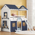 Twin Size Bunk Wood House Bed with Tent D298