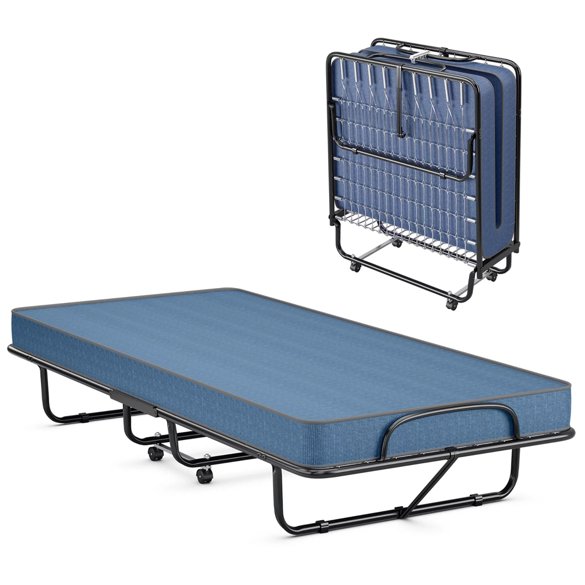 Folding Bed with Mattress Memory Foam Navy Z81494