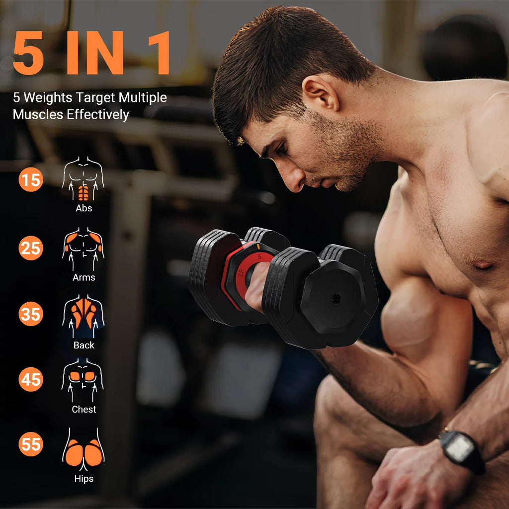 50lb 5 in 1 Adjustable Dumbbells Set of 2 with Rack B79231