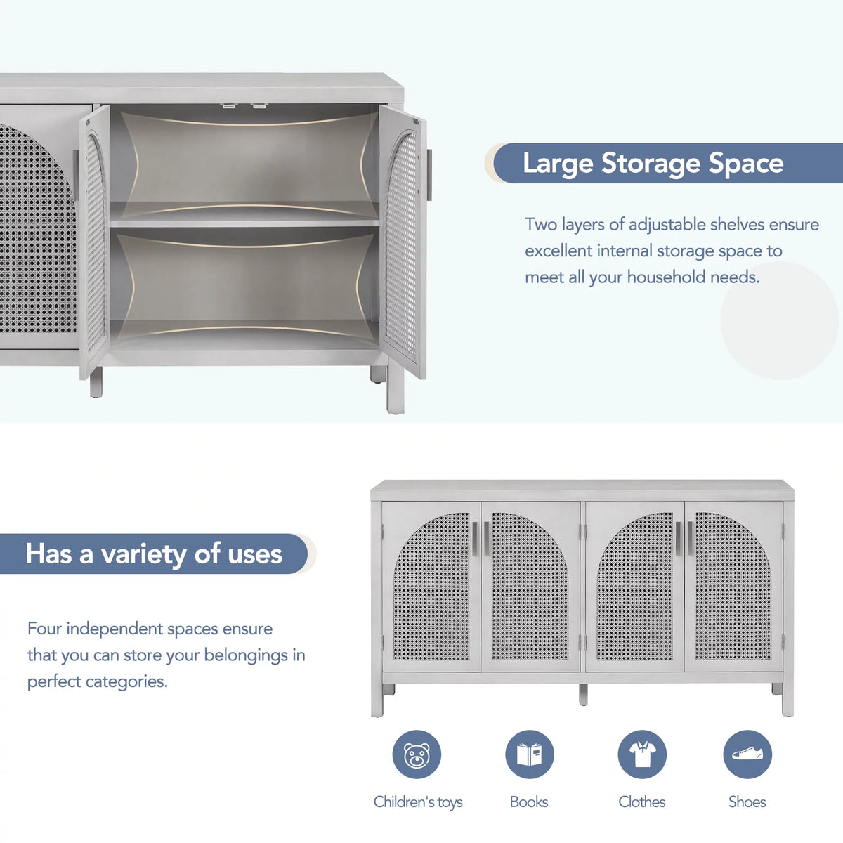 Gray 4 Rattan Door Buffet Sideboard G787