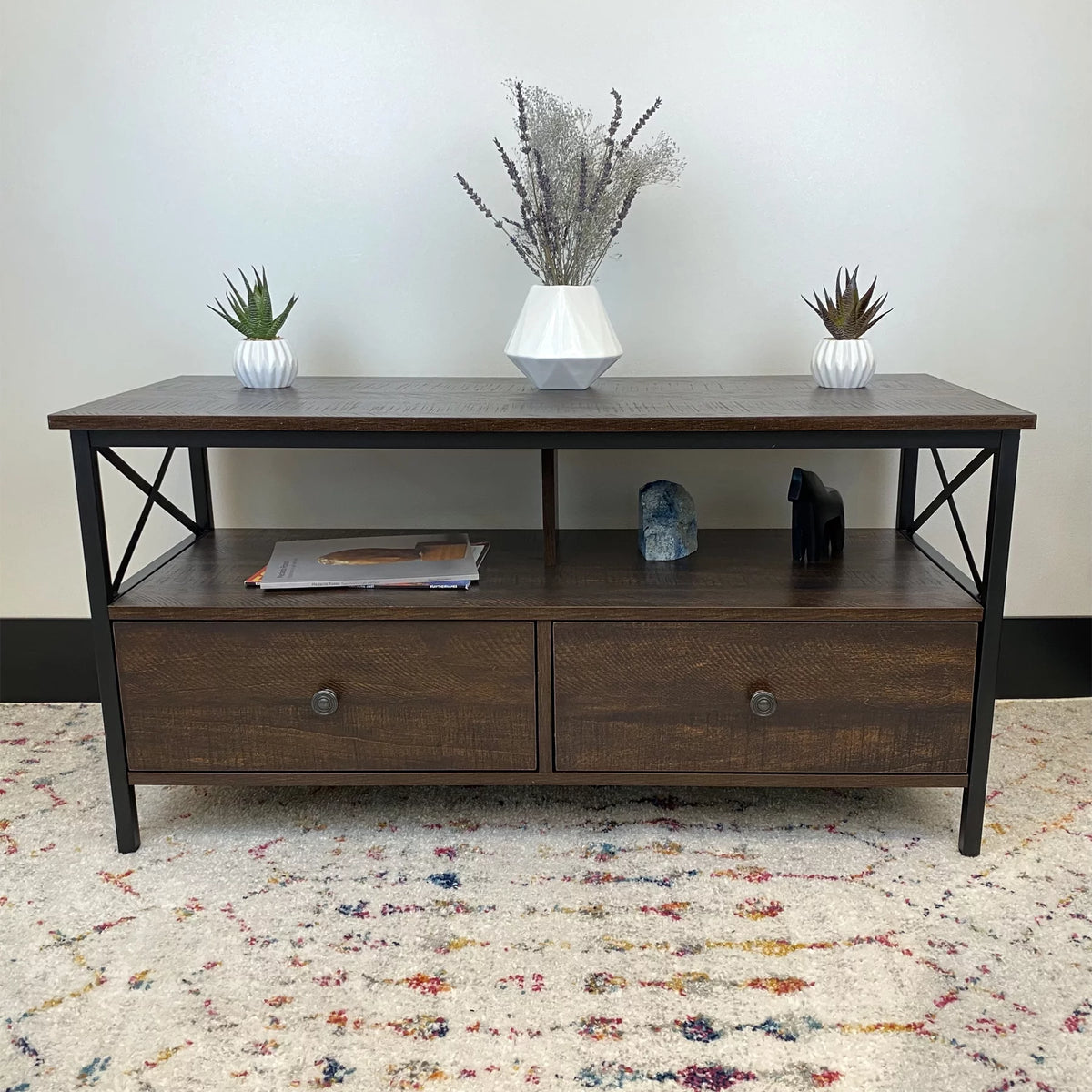 Metal and Wood TV Stand up to 50" Walnut E5481
