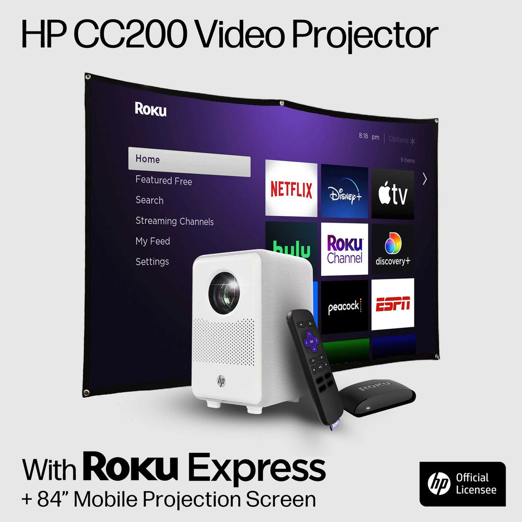 FHD LCD LED Projector with Streaming Player and 84 Projection Screen W86937