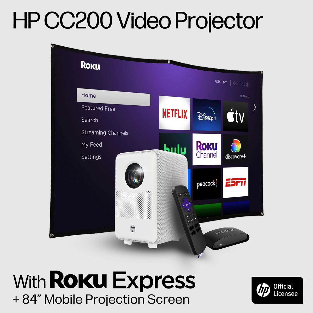 FHD LCD LED Projector with Streaming Player and 84 Projection Screen W86937