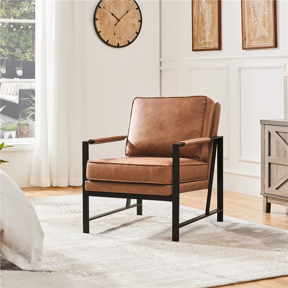 Light Brown Faux Leather Accent Chair with Metal Frame G662900