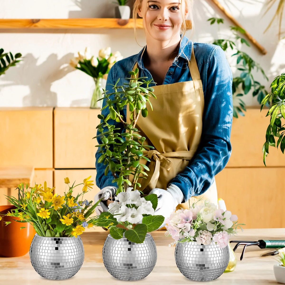 12 Pcs Silver Disco Ball Glass Vase C445
