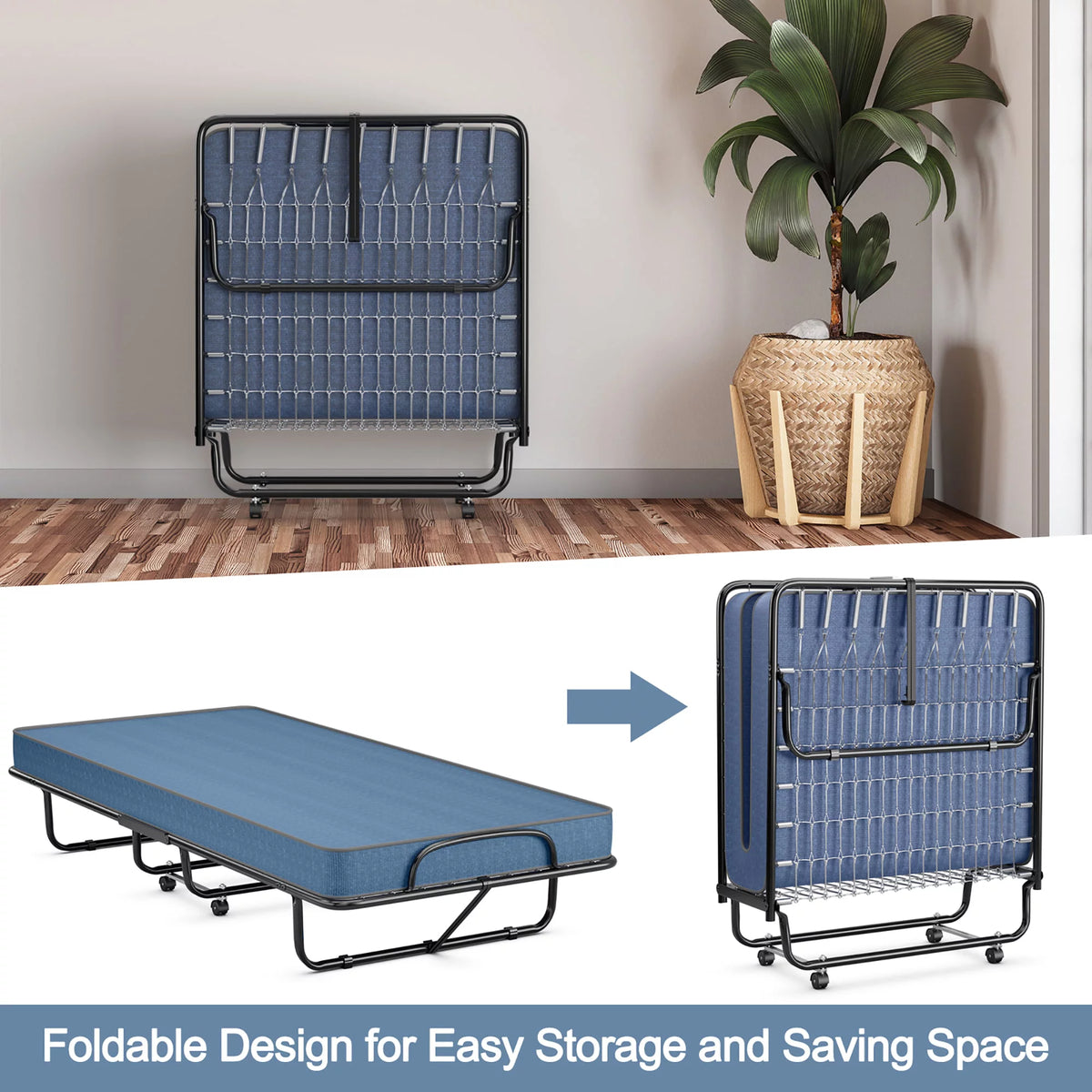 Folding Bed with Mattress Memory Foam Navy Z81494