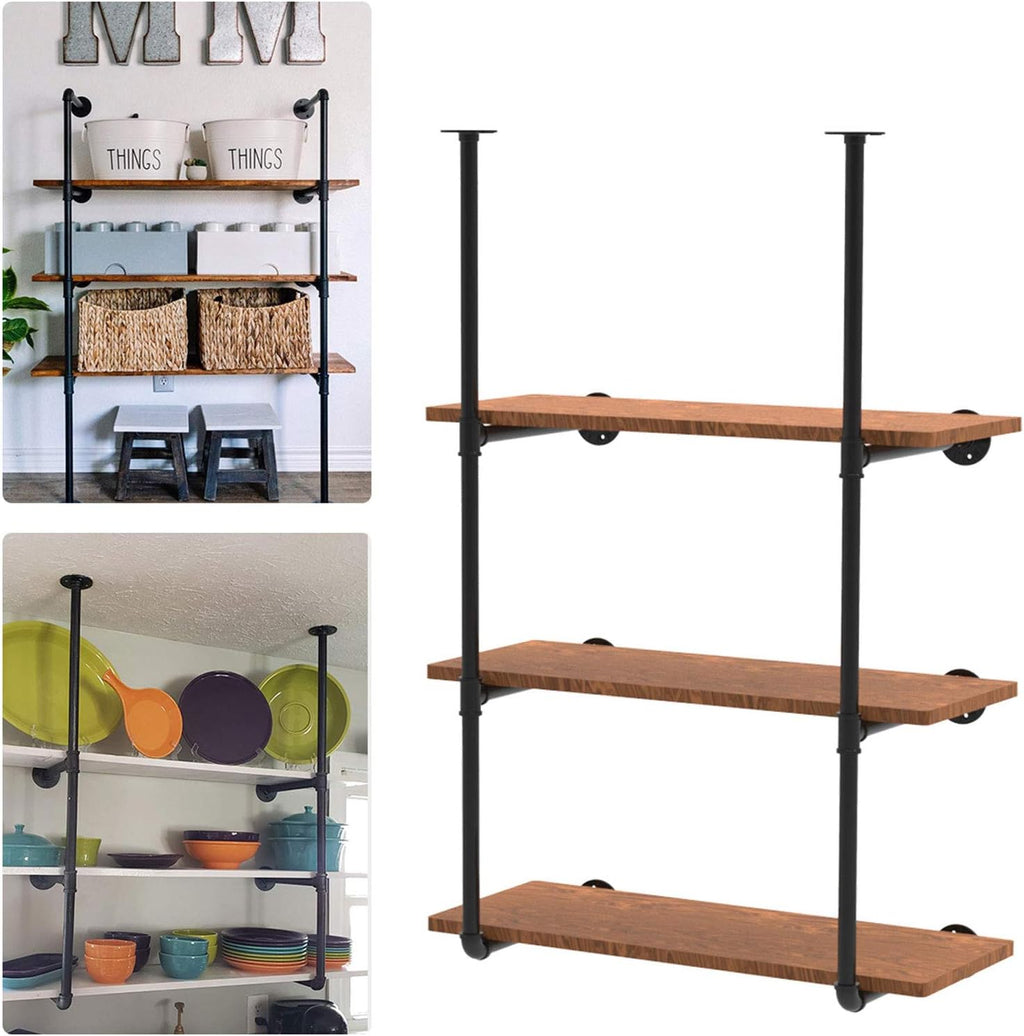 Industrial Wall Mount Iron Pipe Shelving 5 Tier Black L293904