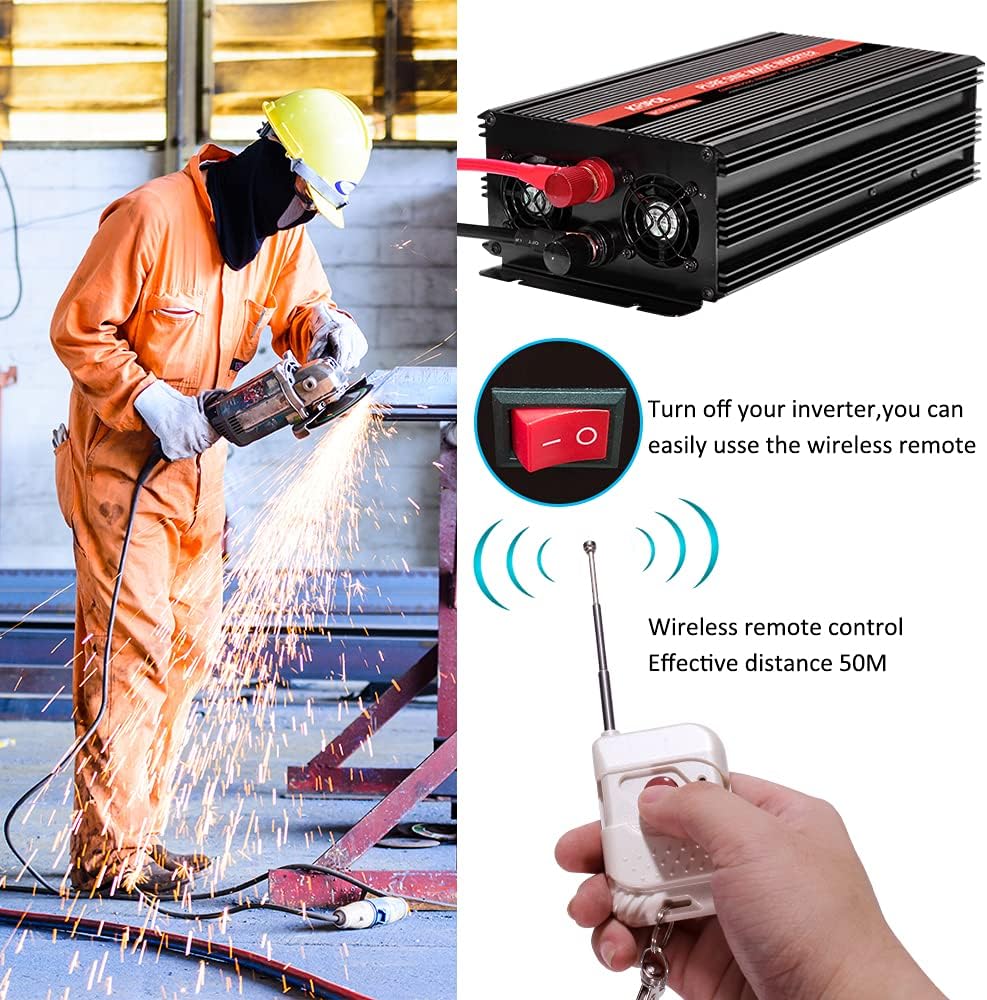 1000 Watt Pure Sine Wave Inverter 12v DC to 110/120v AC D294235