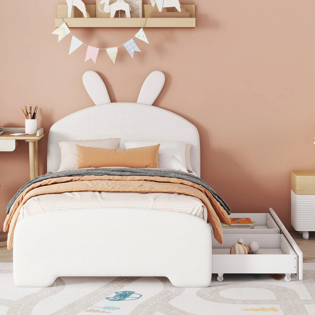 Upholstered Twin Bed with 2 Drawers N7388