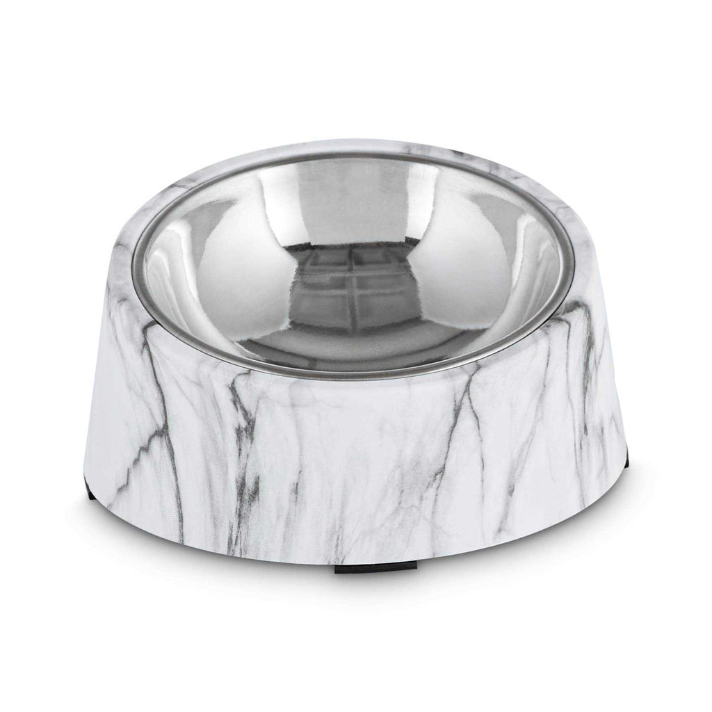 Slanted Marble-Print Stainless-Steel Dog Bowl Set E972302