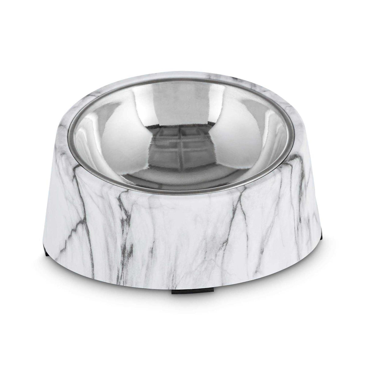Slanted Marble-Print Stainless-Steel Dog Bowl Set E972302