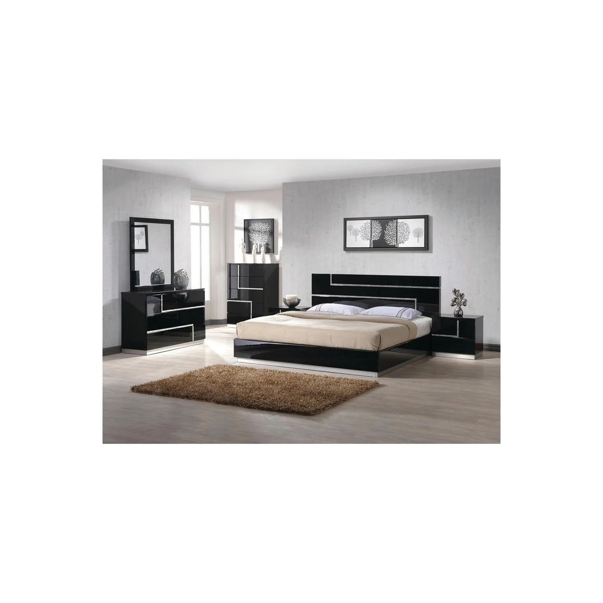 Black High Gloss 5-Piece Wood Queen Bedroom Set O405462