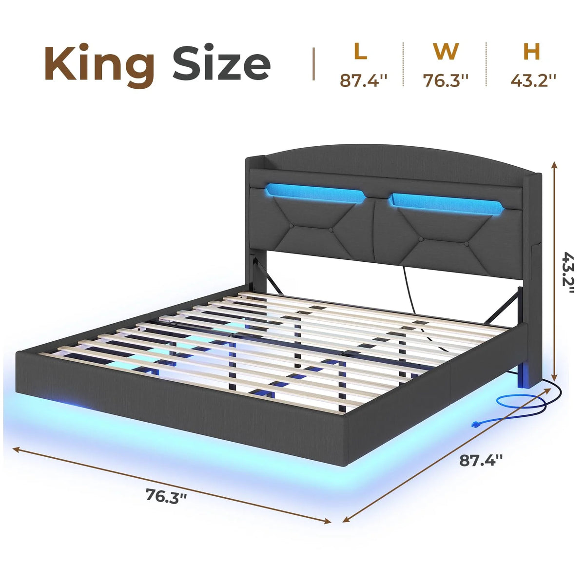 Full Size Floating Bed Frame with Storage Headboard U154