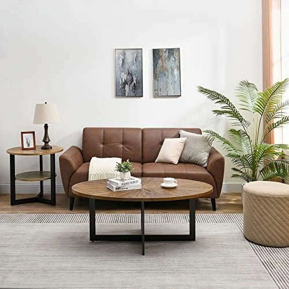 Solid Wood Oval Coffee Table with Cross Metal Legs R826