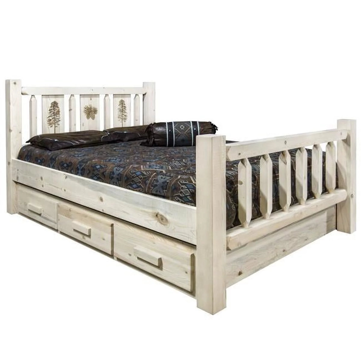 Natural Pine Wood Queen Storage Bed Q640865