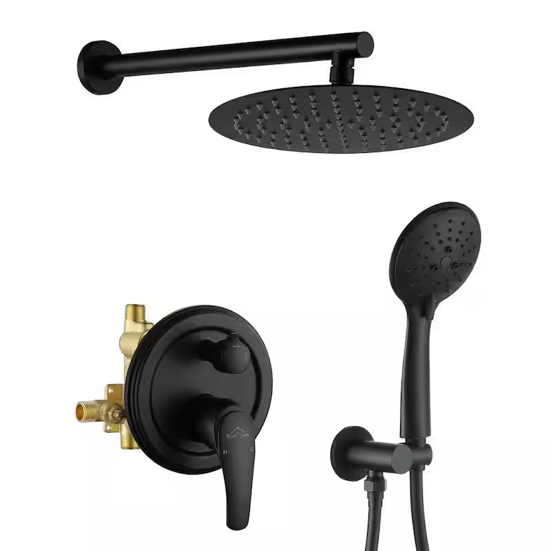 10 in. Wall Mount Dual Shower Heads with Rough-In Valve in Matte Black J837