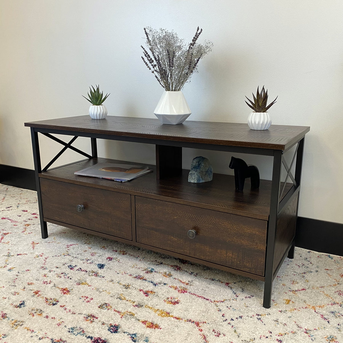 Metal and Wood TV Stand up to 50" Walnut E5481