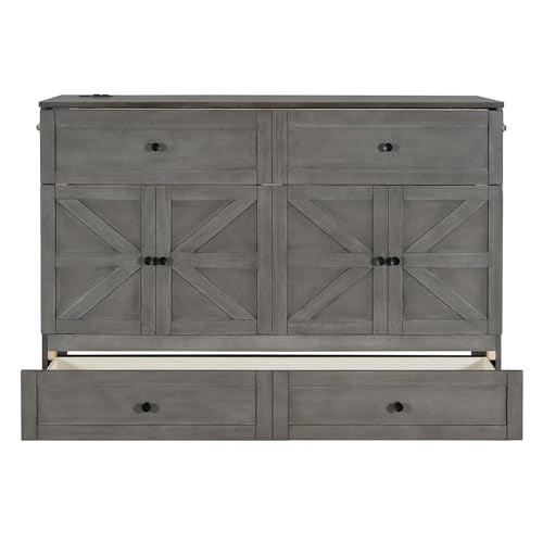 Queen Size Murphy Bed with Storage Drawer & Charging Station C466075
