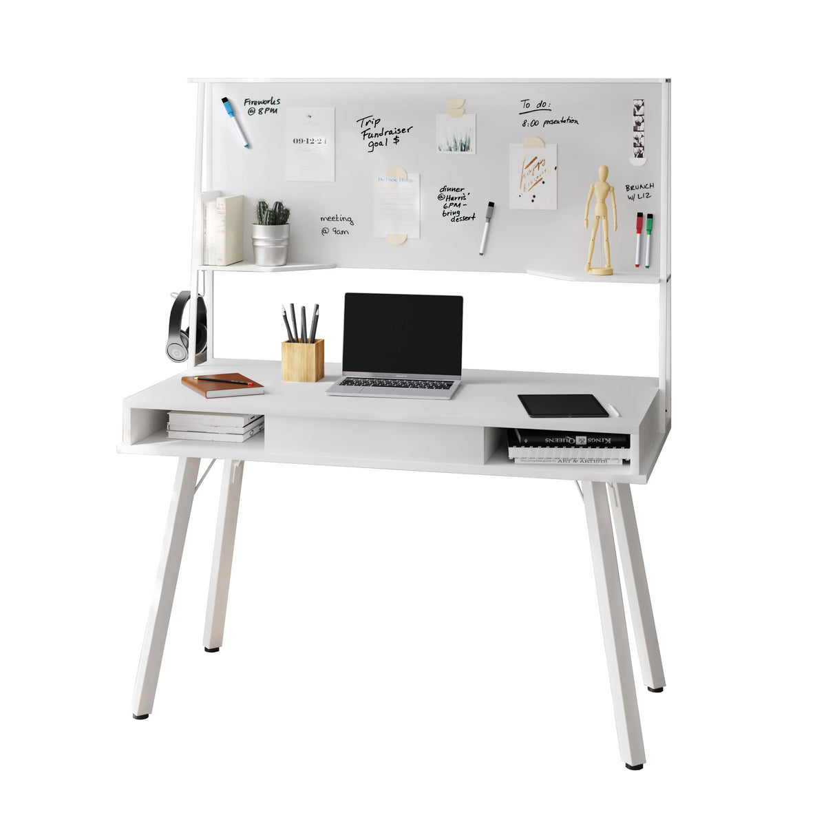 White Computer Desk With Storage & Dry Erase White Board M668543