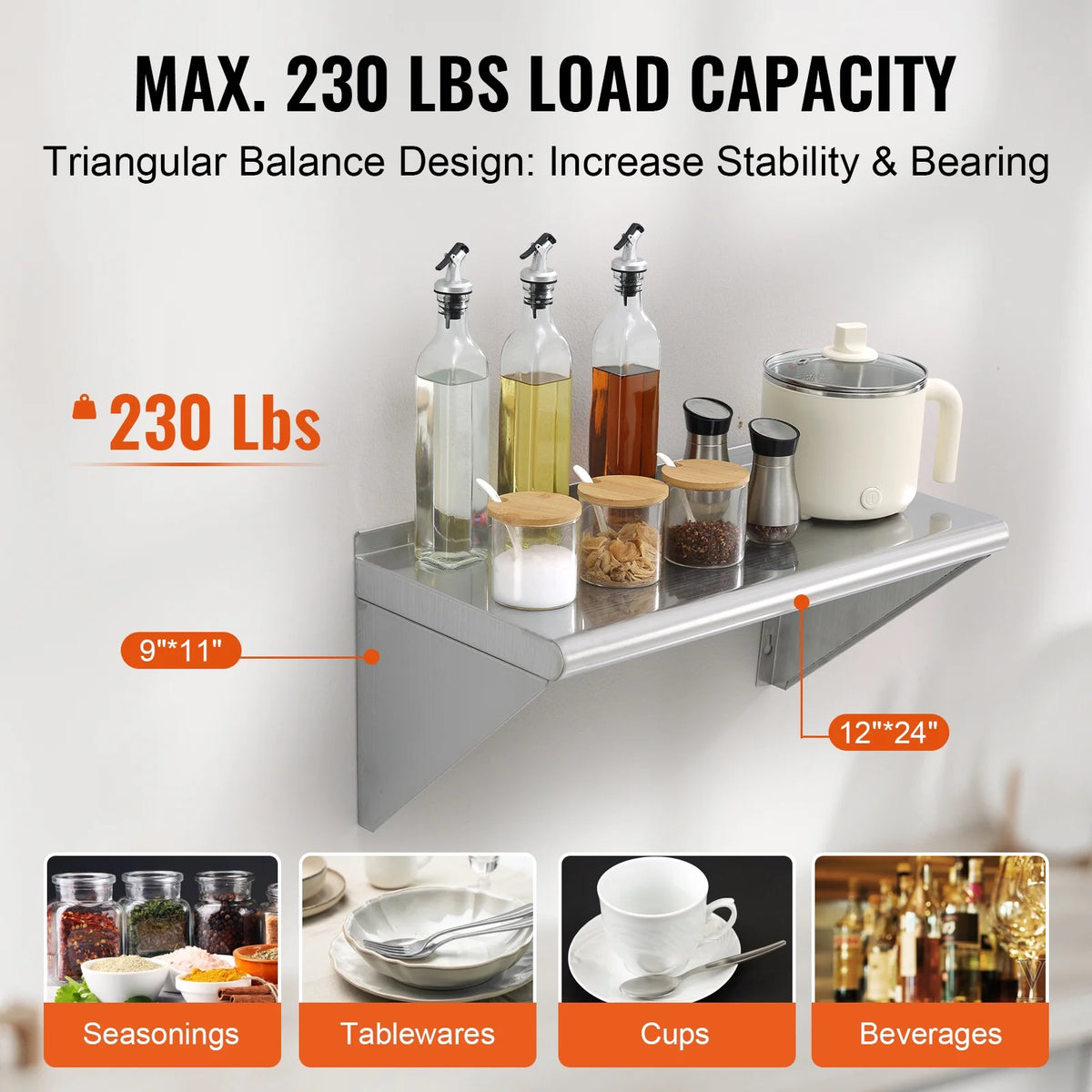 Stainless Steel 24" x 12" Wall Mounted Shelf Z475