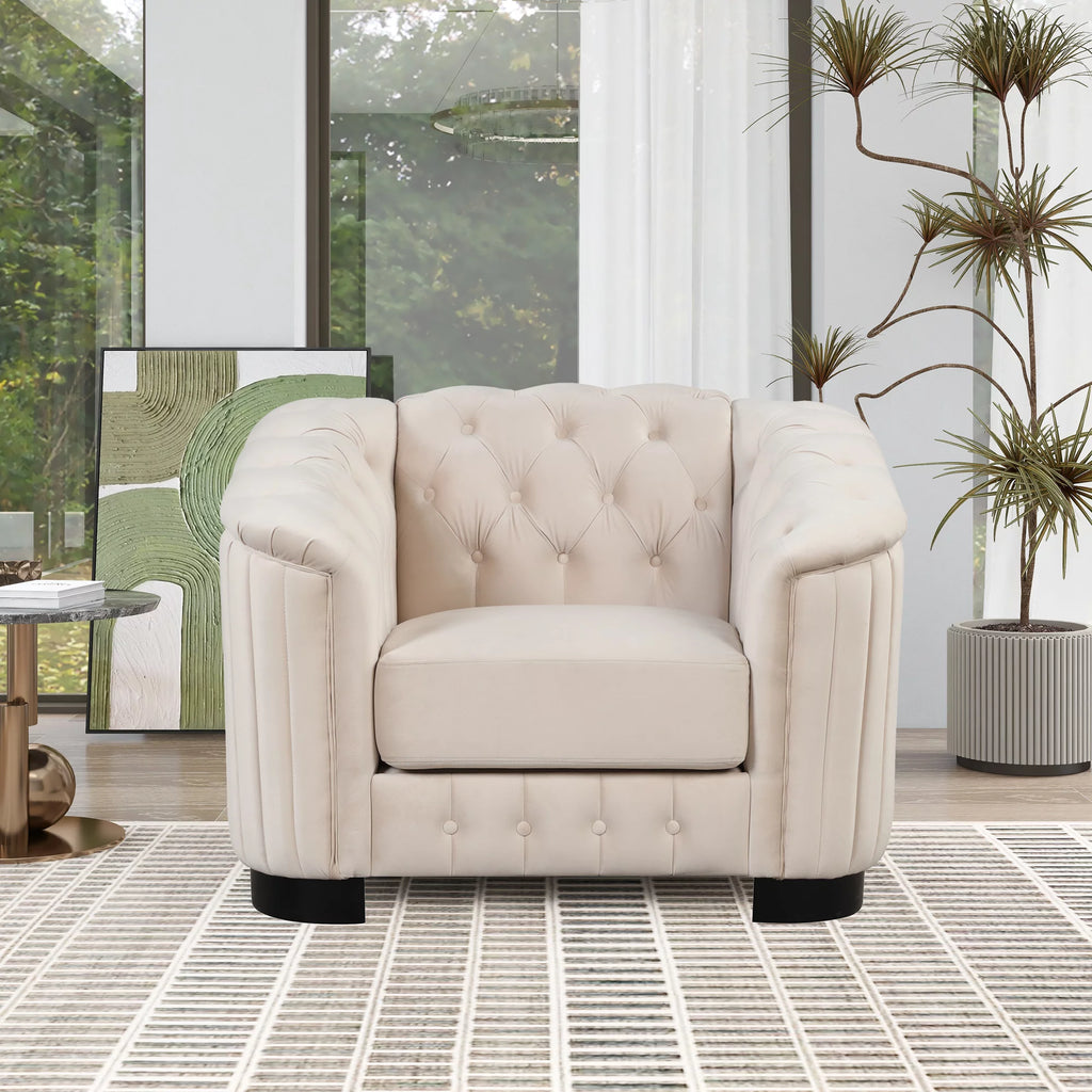 Beige Velvet 3-Piece Sofa Set with Rubber Wood Legs H893