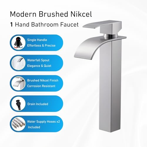 Brushed Nickel Waterfall Single Handle Bathroom Sink Faucet with Pop-up Drain P803698