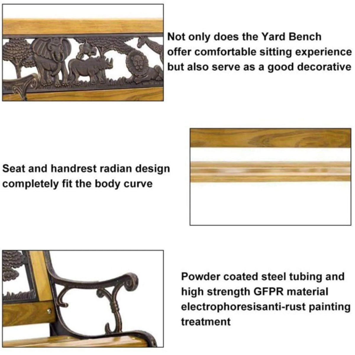 Outdoor Garden Bench Metal Wood Bench C2433