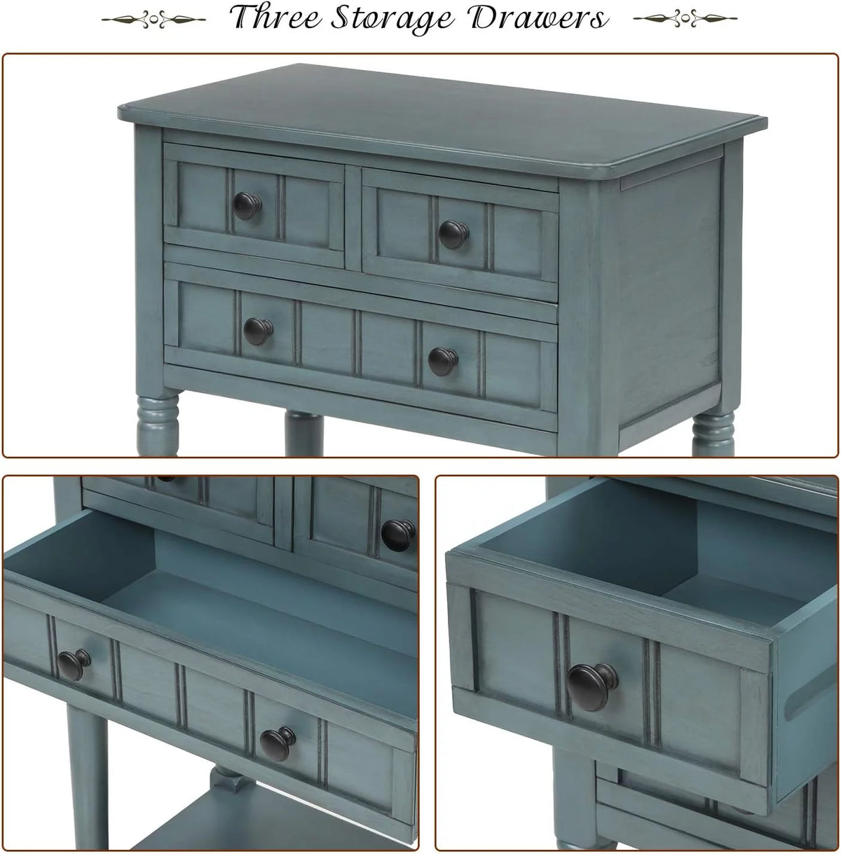 Slim Console Table with Three Drawers and Bottom Shelf K9820