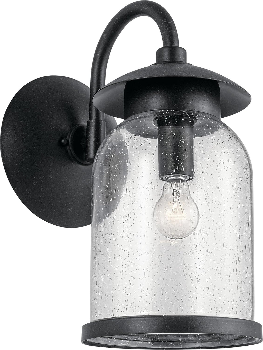 1 Light Outdoor Wall Light with Clear Water Glass in Textured Black H602